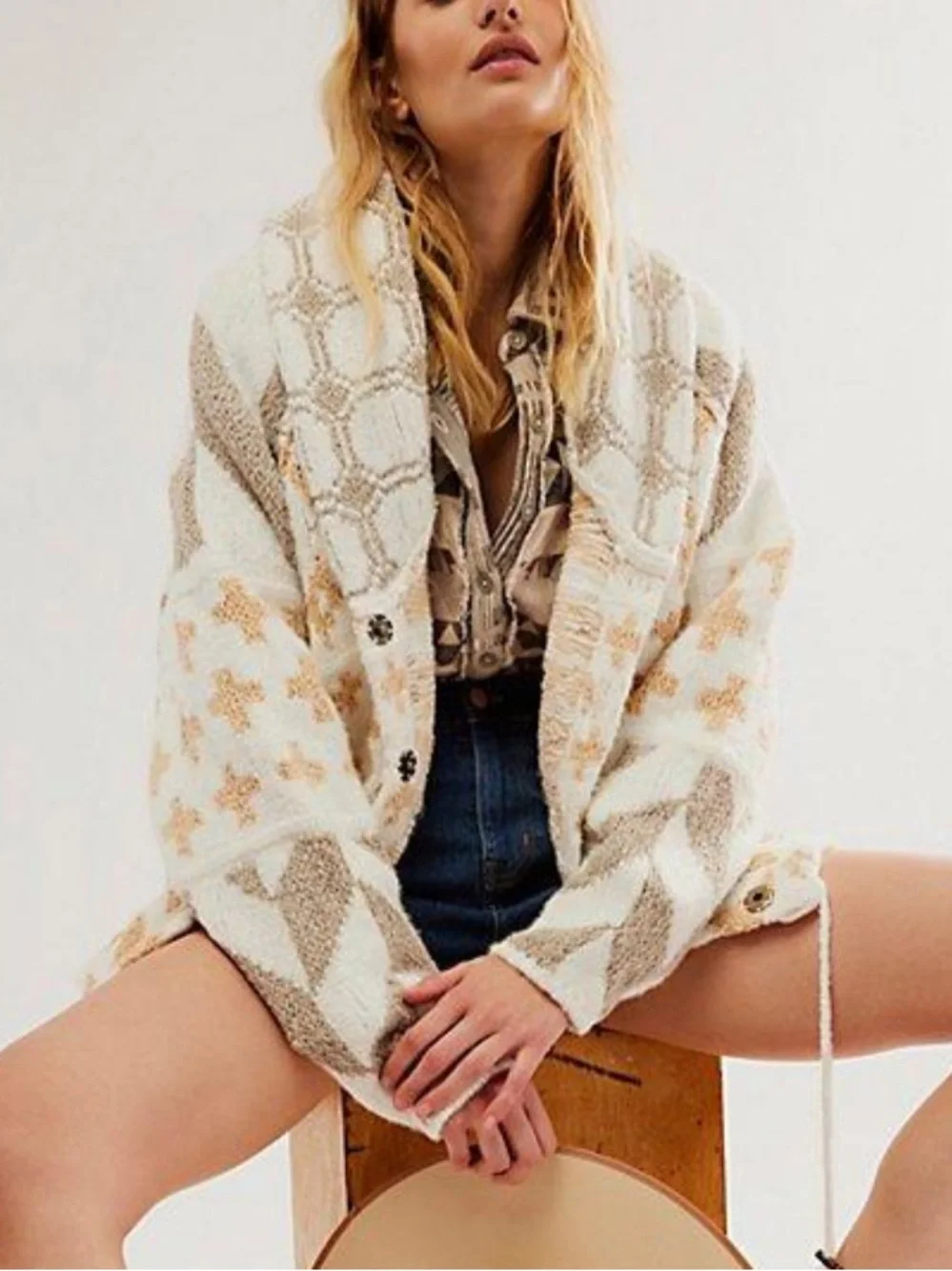 Free People Bright Optimistic Cardigan Seashell Combo NWT M